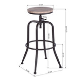 Lot de 2 Tabourets de bar cuisine style industriel avec pieds en métal assise 360° et hauteur réglable repose pieds - ANACLETUS
