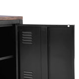Meuble TV/Buffet salon en métal 3 portes et plateau en bois avec étagères - MATAPOURI MDFT