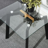 Table basse d'appoint, bout de canapé carré en verre, et pieds en métal - ANONYMOUS