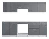 Ensemble de meubles de cuisine complète modulaire linéaire 8 pcs, fabrication française avec plan de travail inclus - Clovis 240