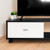 Meuble TV moderne avec compartiment ouvert et 1 tiroir abattant en blanc et noir made in France - SONALY