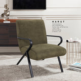 Fauteuil siège séjour loisir, Chaise chauffeuse, Tissu velours côtelé vert, Structure en métal noir, Style scandinave - HARUT