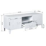 Meuble TV/Buffet salon en métal blanc 3 portes avec étagères - SULLIVAN