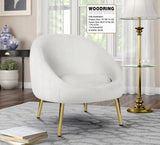 Fauteuil chaise en velours blanc, Pieds chromés couleur dorée pour Salon Chambre Bureau - WOODRING