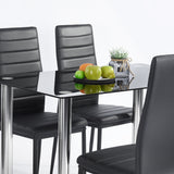 Ensemble table salle à manger, 1 table et 4 chaises, Style scandinave, Plateau en Verre trempé noir, Structure métal - XACHARIA LMKZ
