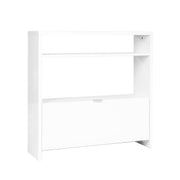 Modern shoe cabinet with 2 shelves and 1 flap drawer in white gloss effect made in France - BRILLANT