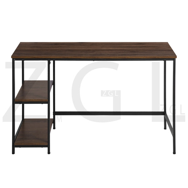 Computer/PC desk in brown and metal, large and refined with integrated shelves - PAGODA