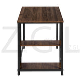 Computer/PC desk in brown and metal, large and refined with integrated shelves - PAGODA