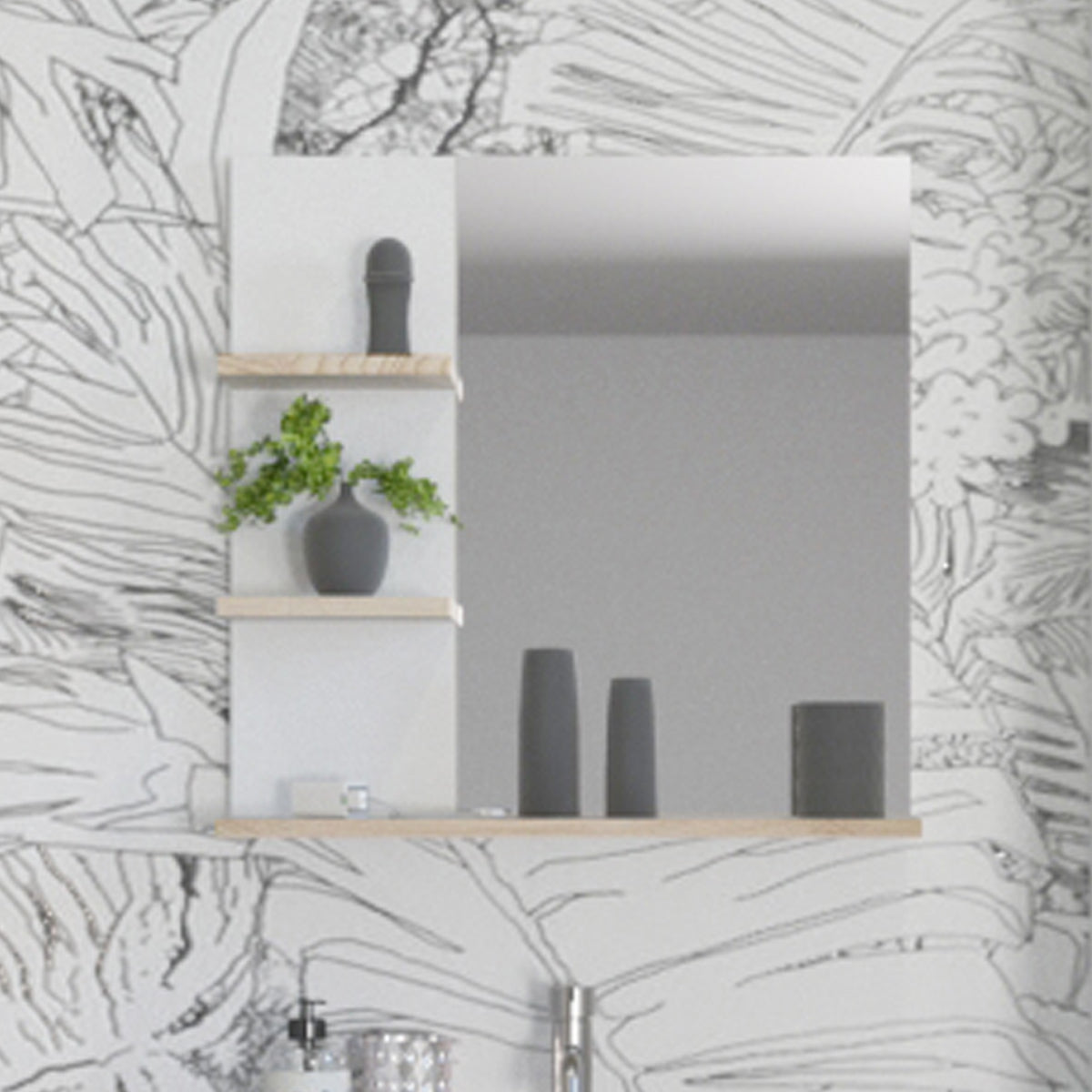 Colonne salle de bain avec 3 tablettes et 1 miroir, miroir de salle de bain avec 3 étagères, fabrication française - Corlin BM6
