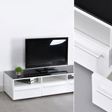 Modern TV cabinet with storage and 3 drawers in wood and black glass - HOPE2