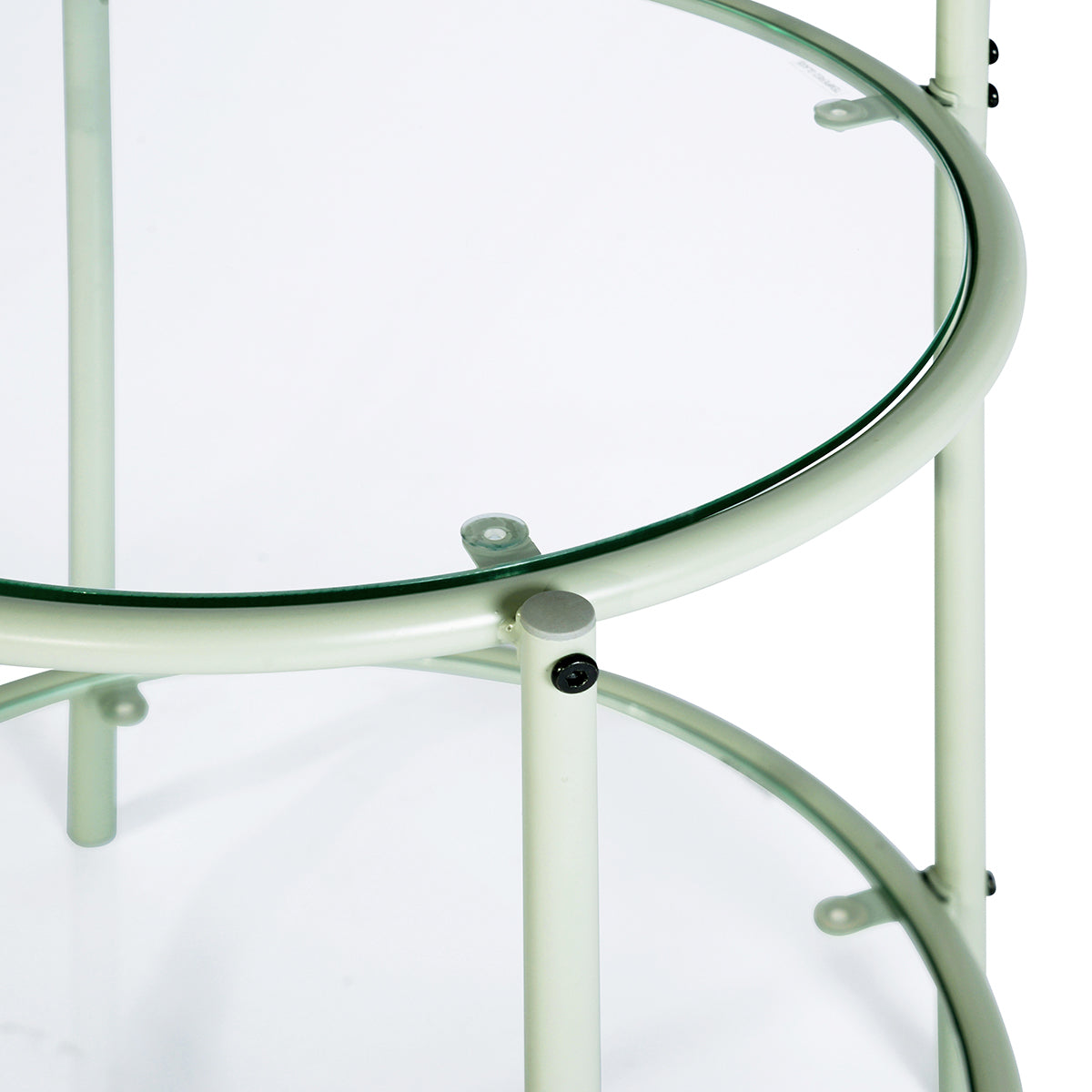 Round 2-tier plant shelf in glass and pastel green metal - SEXTON SLIM