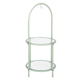 Round 2-tier plant shelf in glass and pastel green metal - SEXTON SLIM