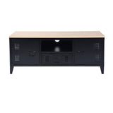 Living room TV cabinet/Buffet in black metal with 3 doors and wooden top with shelves - SULLIVAN OAK BLACK