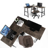 Corner desk in dark wood and black metal with integrated computer/pc shelf - DROGBA