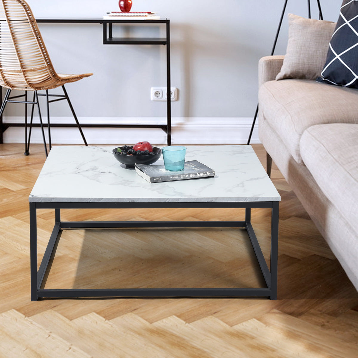 Table basse carrée style industriel métal et bois - FACTO SQUARE COFFEE TABLE