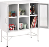 Metal chest of drawers/storage cabinet with industrial style shelf, 2 mesh doors - RICHTER