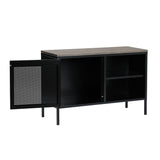 Chest of drawers/storage cabinet in black metal and wooden top with industrial style shelf, 1 mesh door - ISAAC