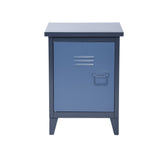 Blue metal bedside table with storage and industrial style shelf - ORLANDI A