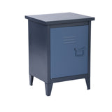 Blue metal bedside table with storage and industrial style shelf - ORLANDI A