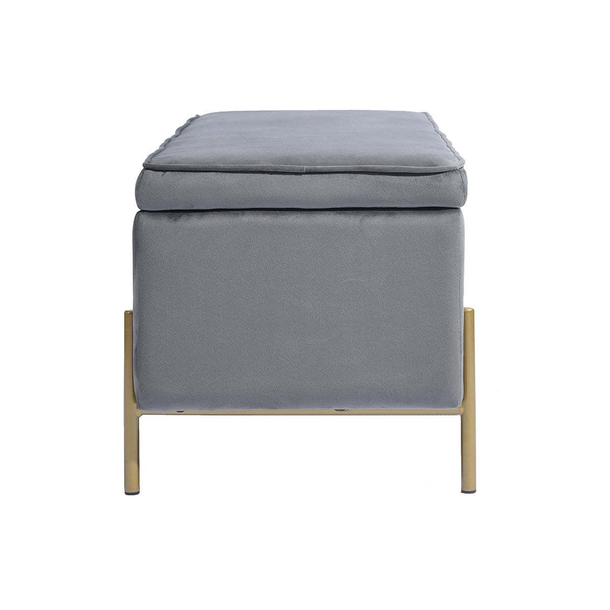 Contemporary storage bench with storage chest, in gray velvet and gold metal - TUDOR GRAY