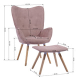 Set of padded Scandinavian armchair comfortable backrest with armrests and pouf in pink fabric - KAS OTTOMAN