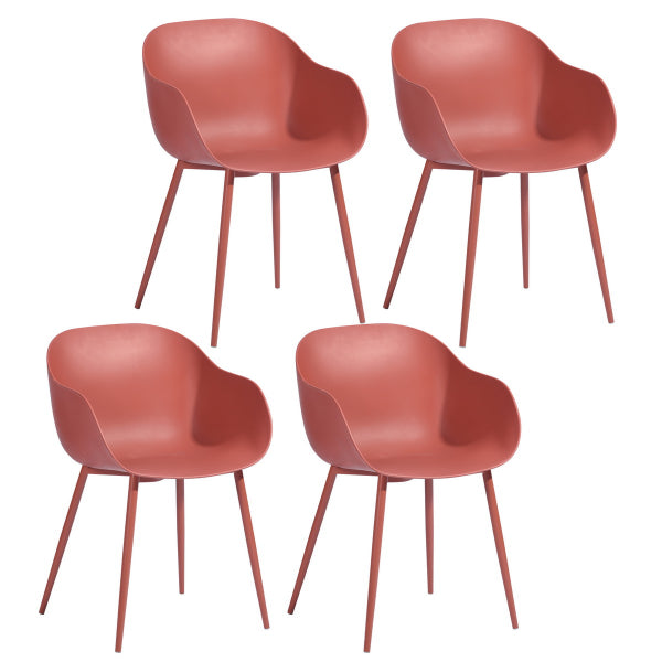 Set of 4 Scandinavian design chairs in red plastic dining room, metal legs in red paint, ergonomic chair - ARANA RED