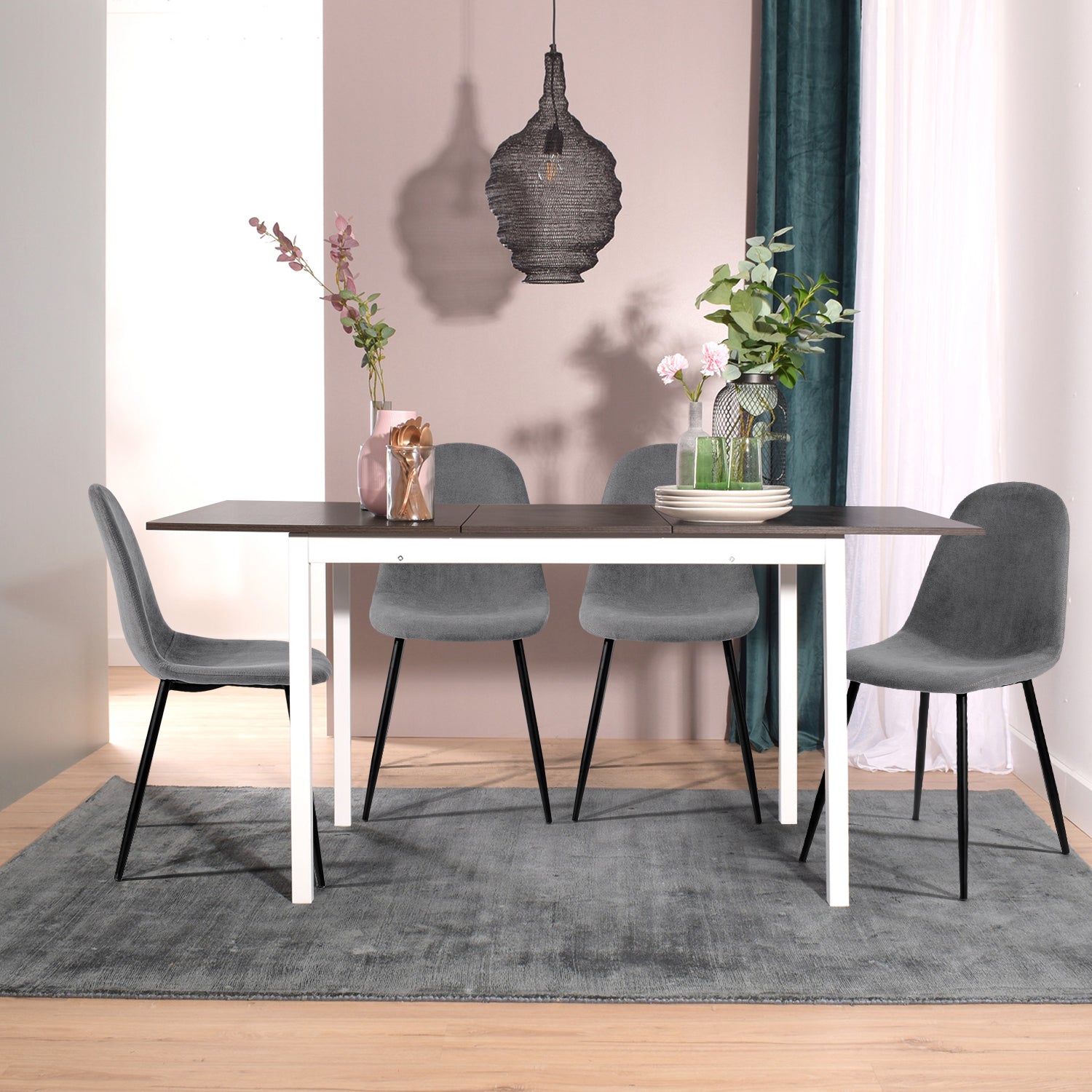 Extendable dining table in metal and wood for 4 to 6 people - BARI LMKZ