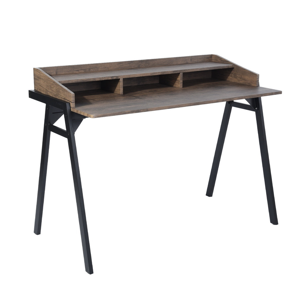 Computer desk with storage in wood and metal - BOOKER