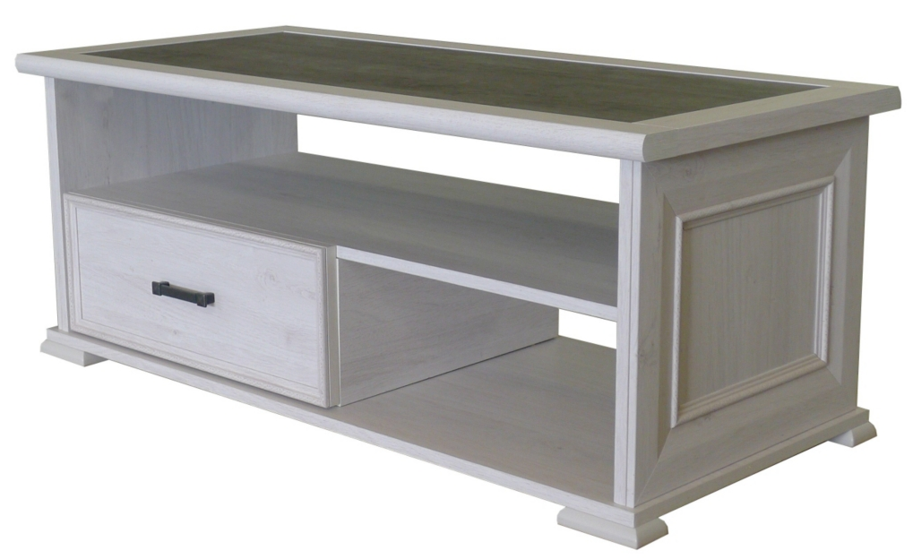 Modern Wooden Coffee Table, with 1 Drawer and 2 Open Shelves Made in France - Camille