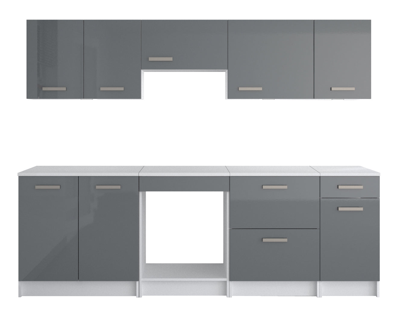 Complete linear modular kitchen furniture set 8 pcs, French manufacturing with worktop included - Clovis 240