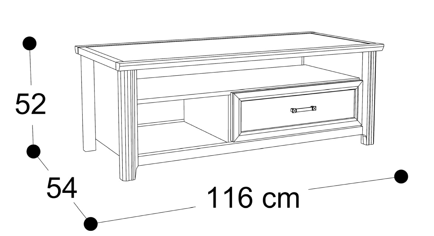 Table basse imitation chêne blanchi, fabrication française