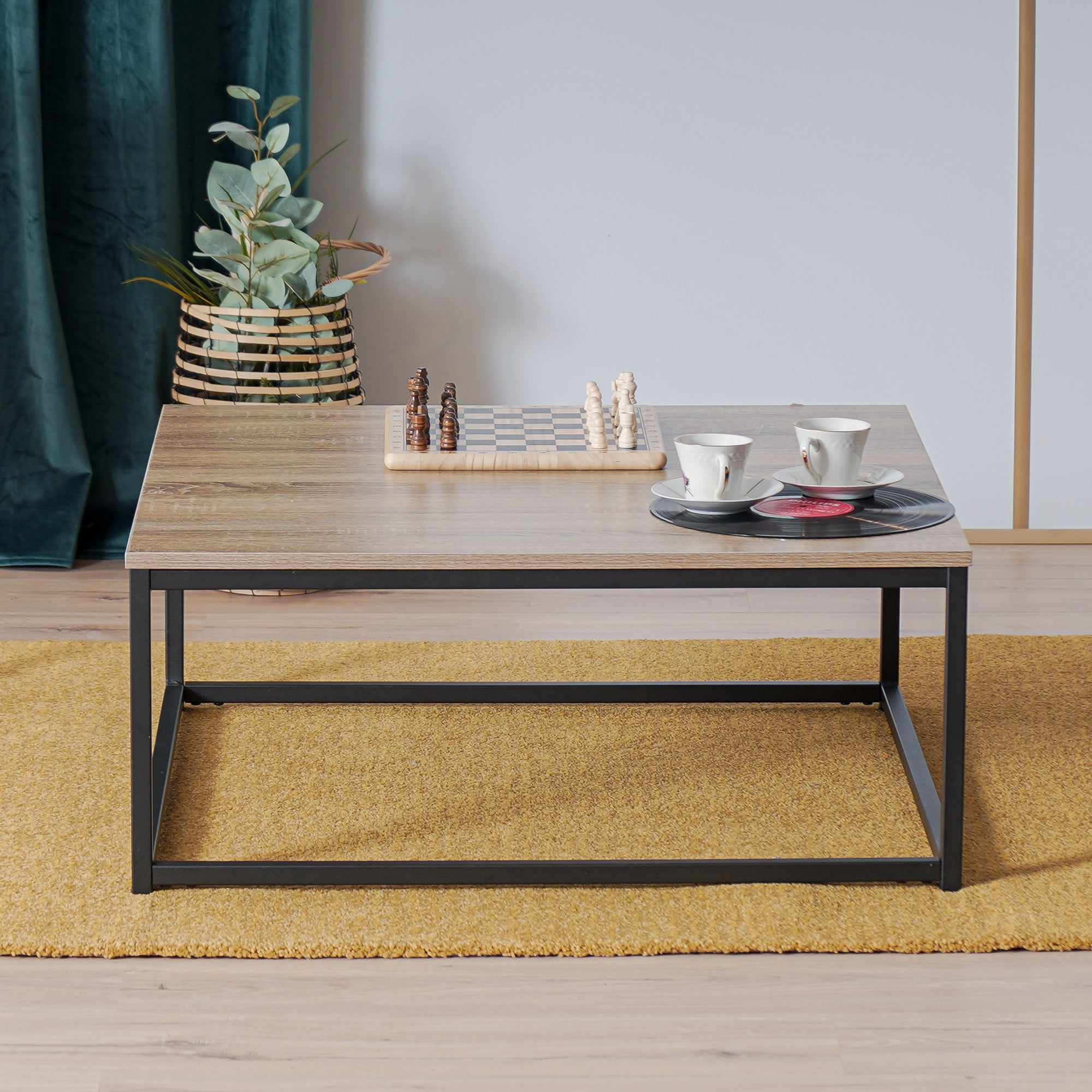 Table basse carrée style industriel métal et bois - FACTO SQUARE COFFEE TABLE