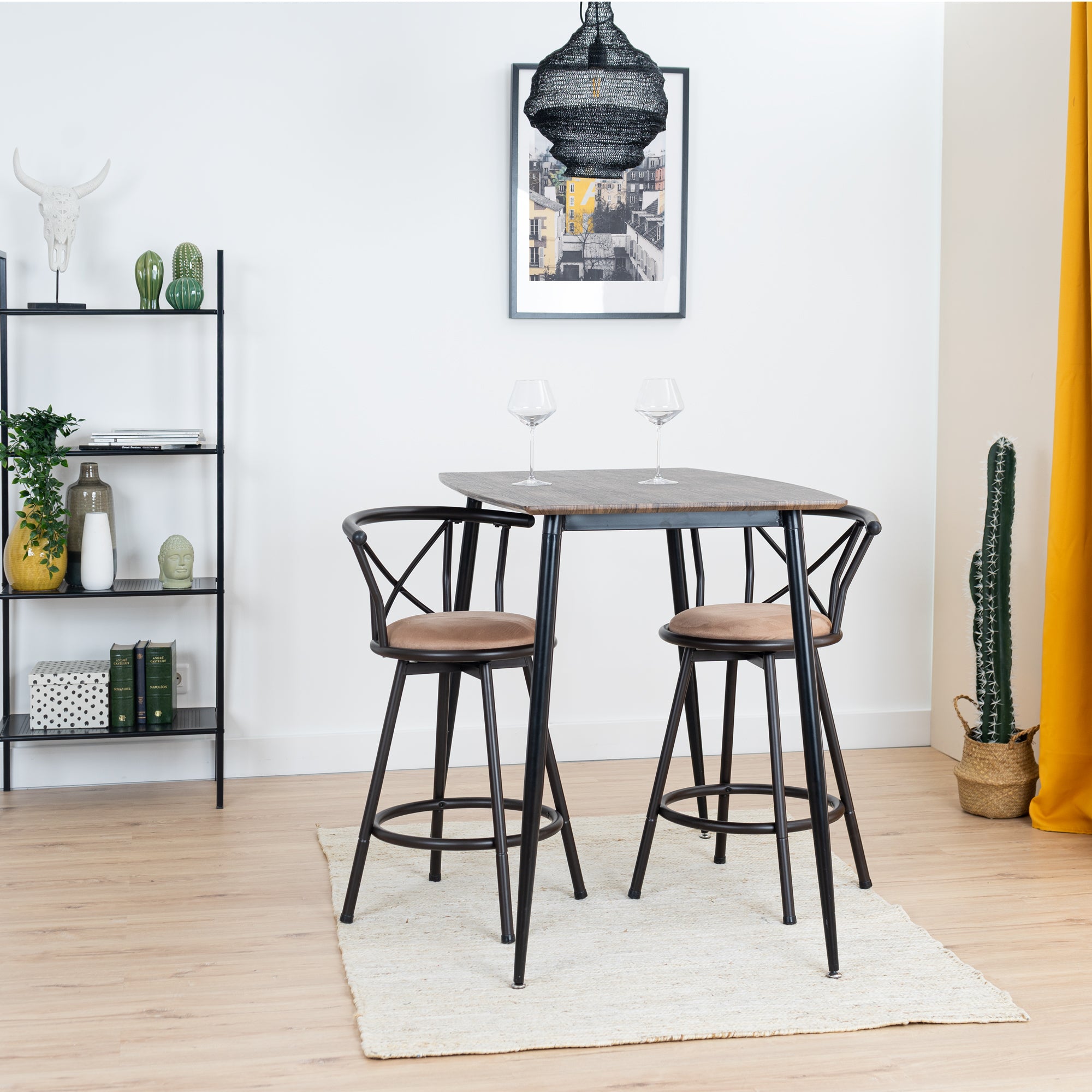 Set of 2 industrial style kitchen bar stools with metal legs 360° seat and footrest - HAILEY BROWN - 63 CM