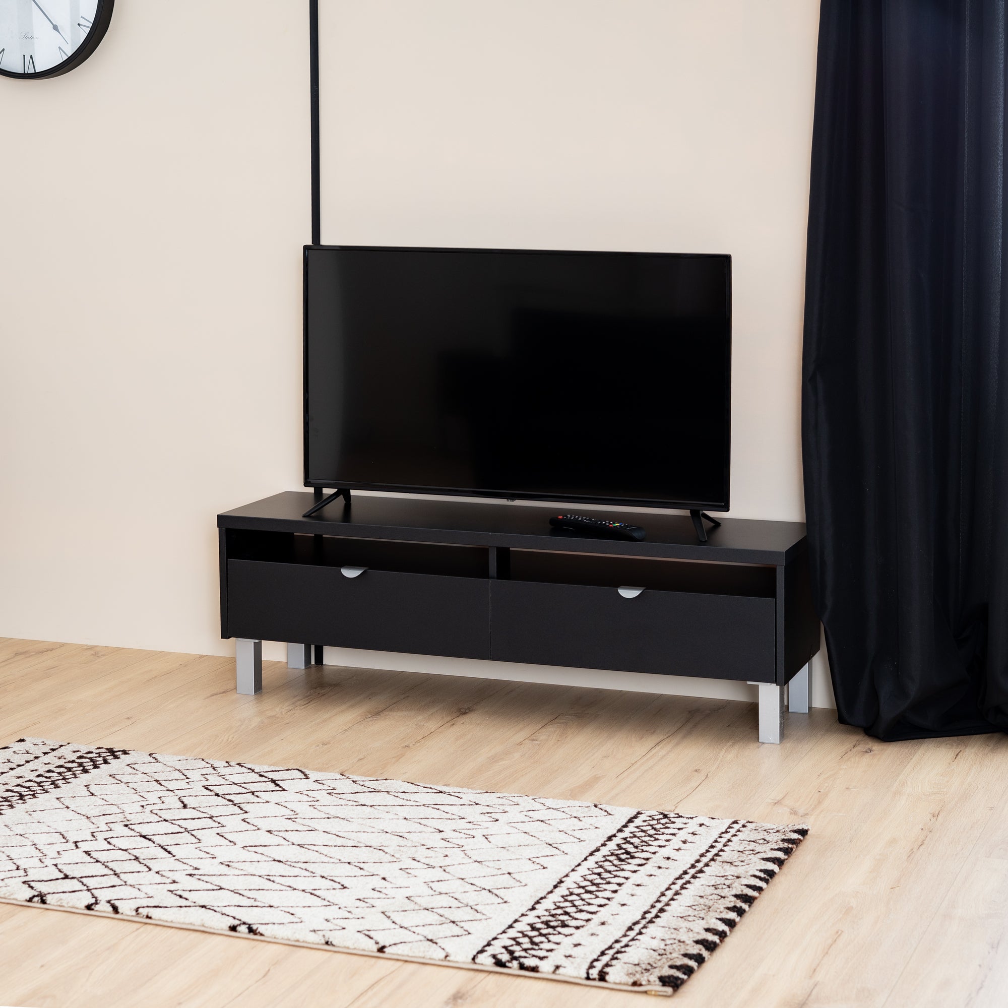 Designer TV unit with storage in black - SAMY