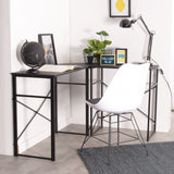Corner desk in wood and black metal with integrated computer/pc shelf - BELSON BK