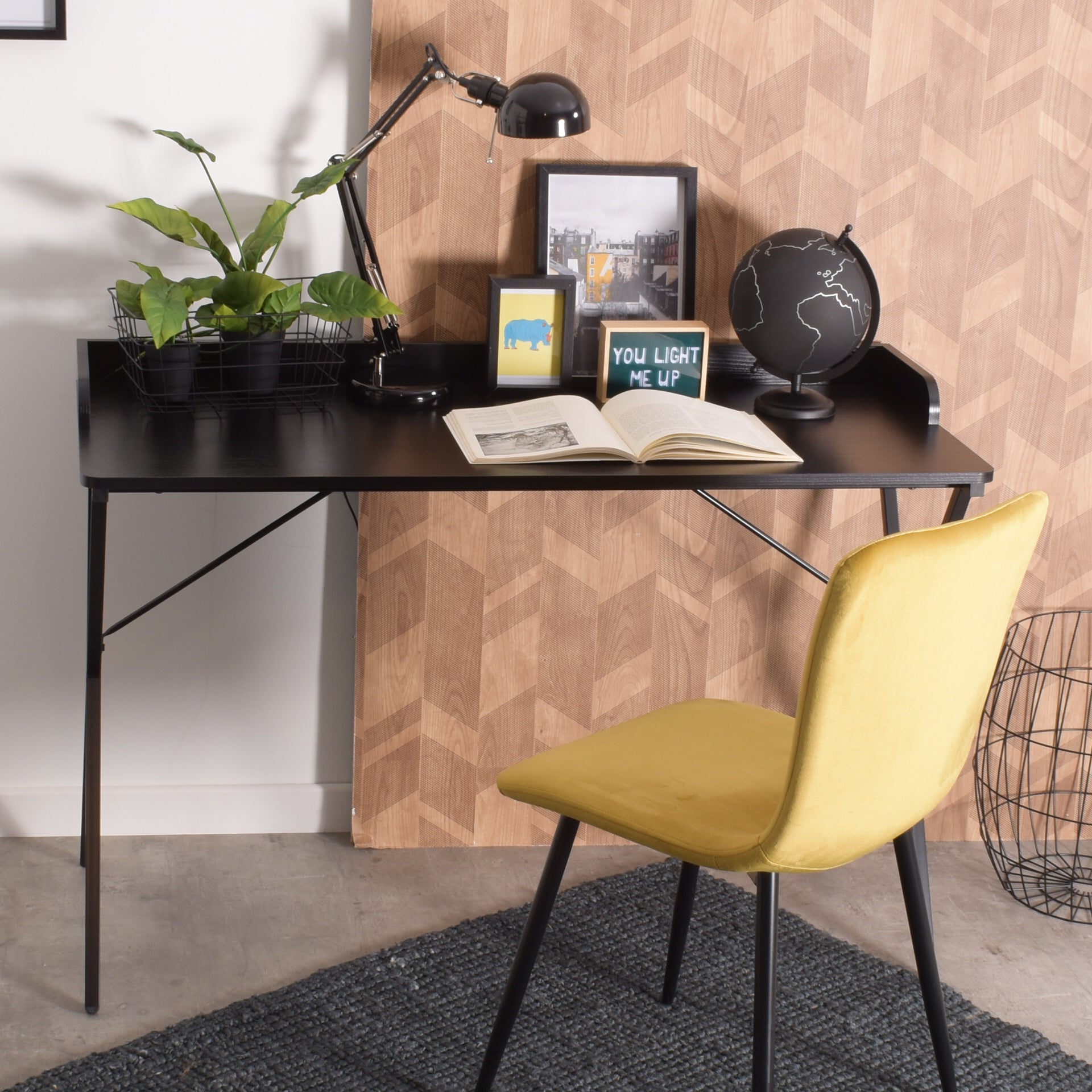 Industrial Modern Computer Desk with Natural Wood Effect Storage, in Wood and Metal - AVA JM