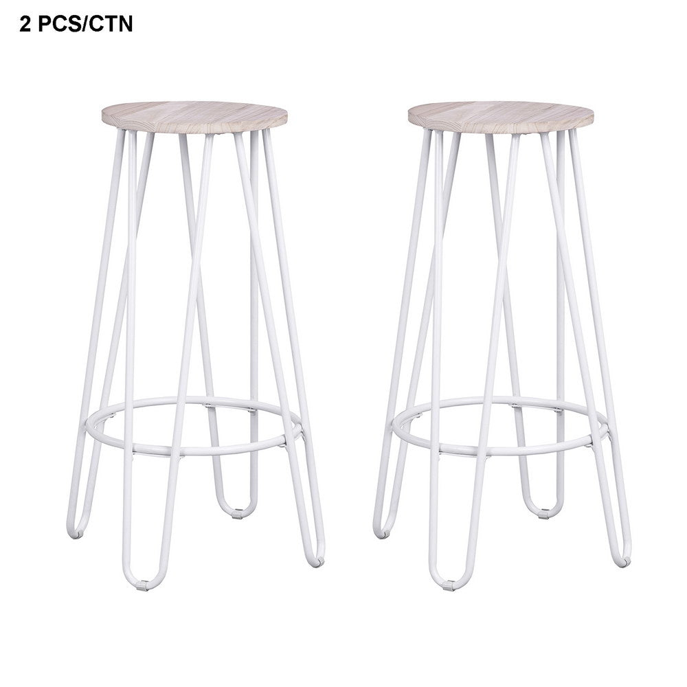 Set of 2 industrial bar stools in light wood, white metal legs - ESSIA 73 WHITE LMKZ