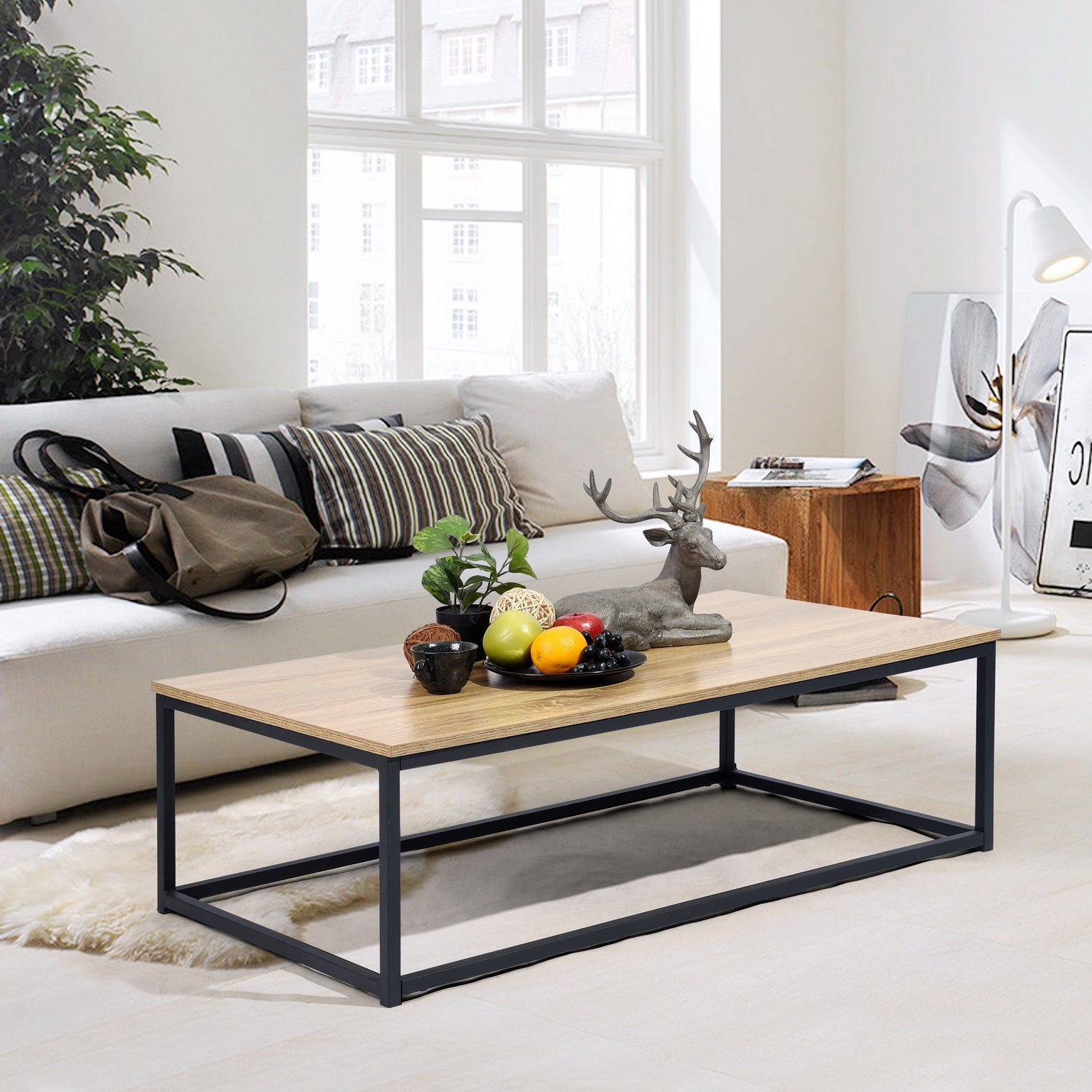 Industrial style metal and wood rectangular coffee table - FACTO COFFEE TABLE