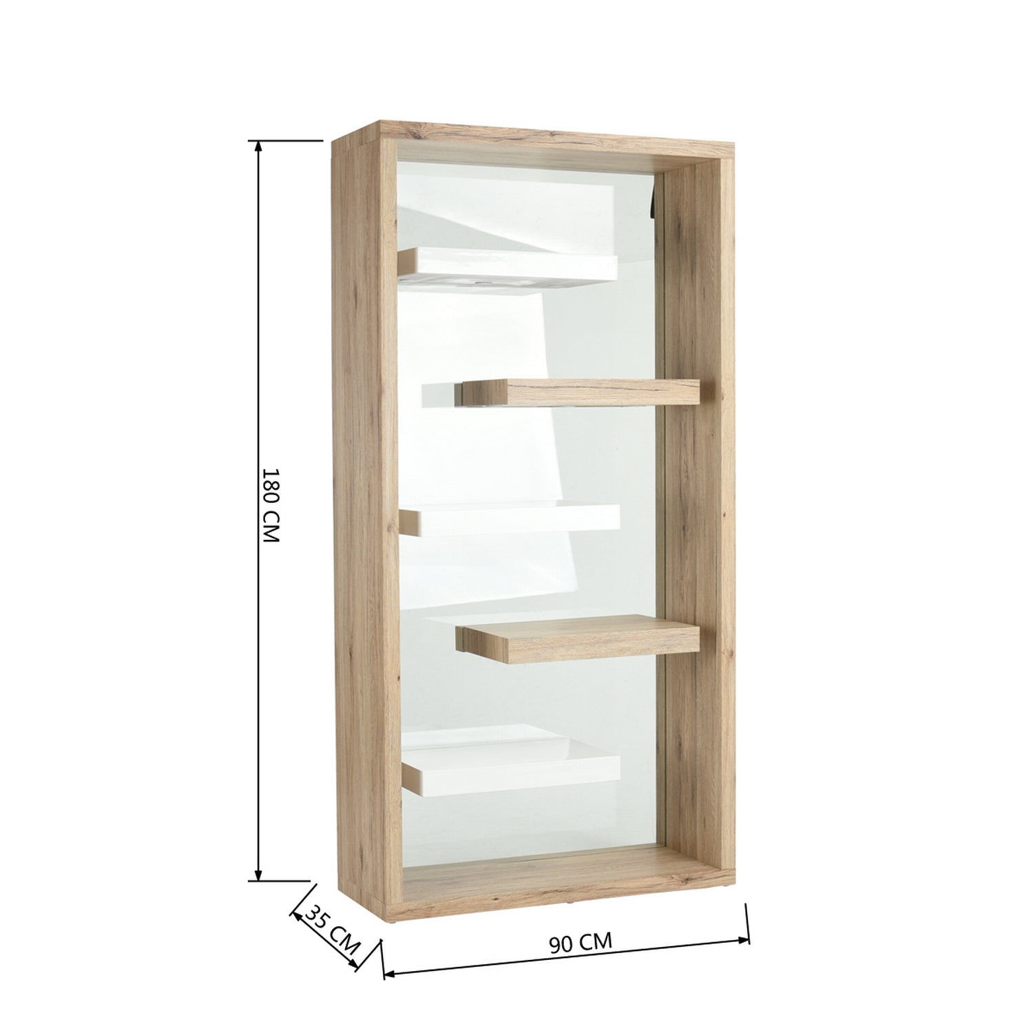 Large kitchen cabinet, modern wood and glass storage shelves - FLOAT WOOD YKC