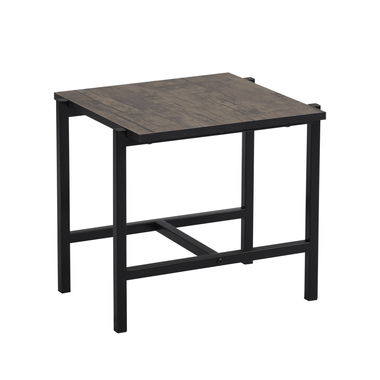 Rectangular end table in metal and dark wood, industrial style - GRECO WOOD COFFEE TABLE SMALL B