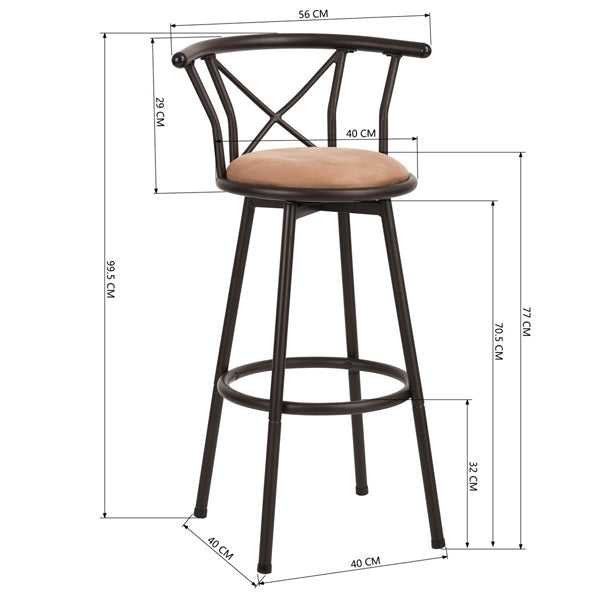 Lot de 2 Tabourets de bar cuisine style industriel avec pieds en métal assise 360° et repose pieds - HAILEY BROWN - 77 CM