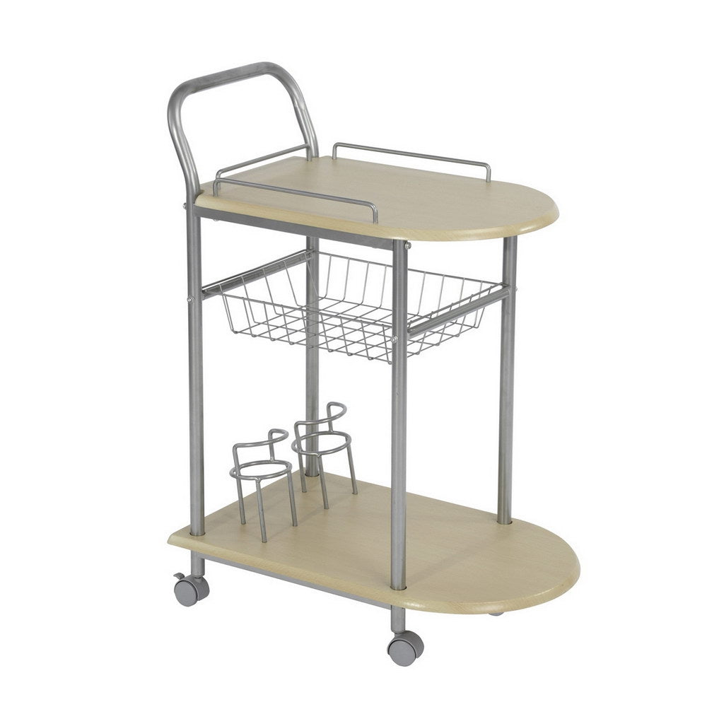Kitchen trolley/Service trolley with basket on wheels, in wood and metal - HERBERT JM