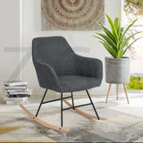 Rocking chair upholstered rocking chair comfortable backrest with armrests in gray fabric - HIGUAIN OAK LEG