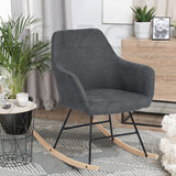 Rocking chair upholstered rocking chair comfortable backrest with armrests in gray fabric - HIGUAIN OAK LEG