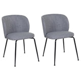 Set of 2 Dining Chairs, Ergonomic Padded Backrest, Gray Fabric and Black Metal Legs - HOSAH