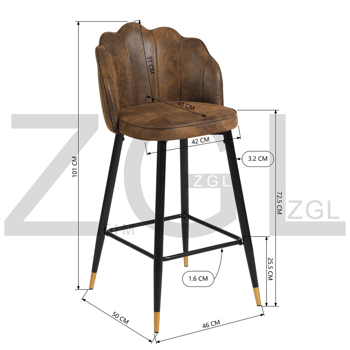 Set of 2 bar stools with footrest - ACUFF