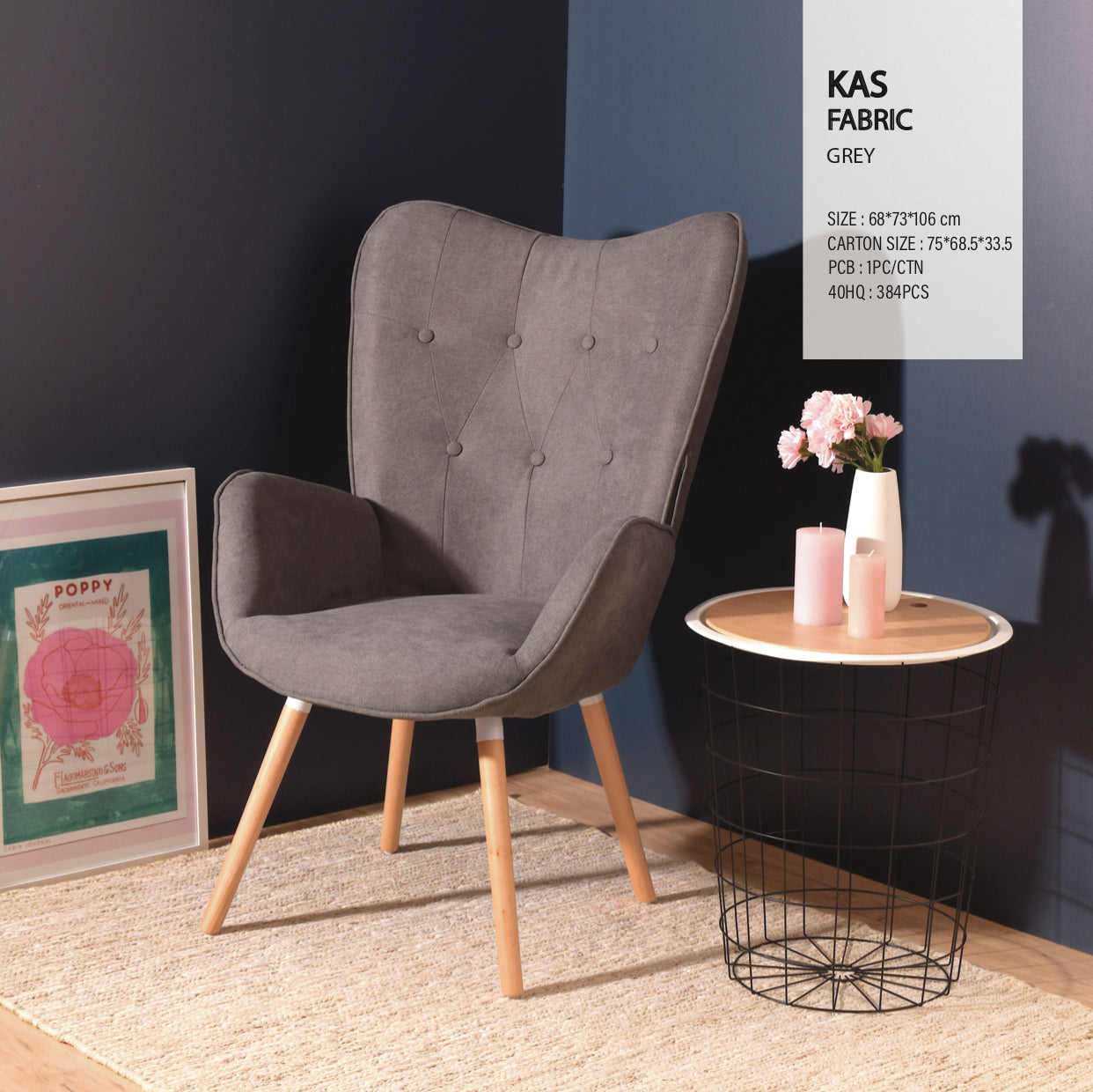 Scandinavian padded armchair comfortable backrest with armrests - KAS