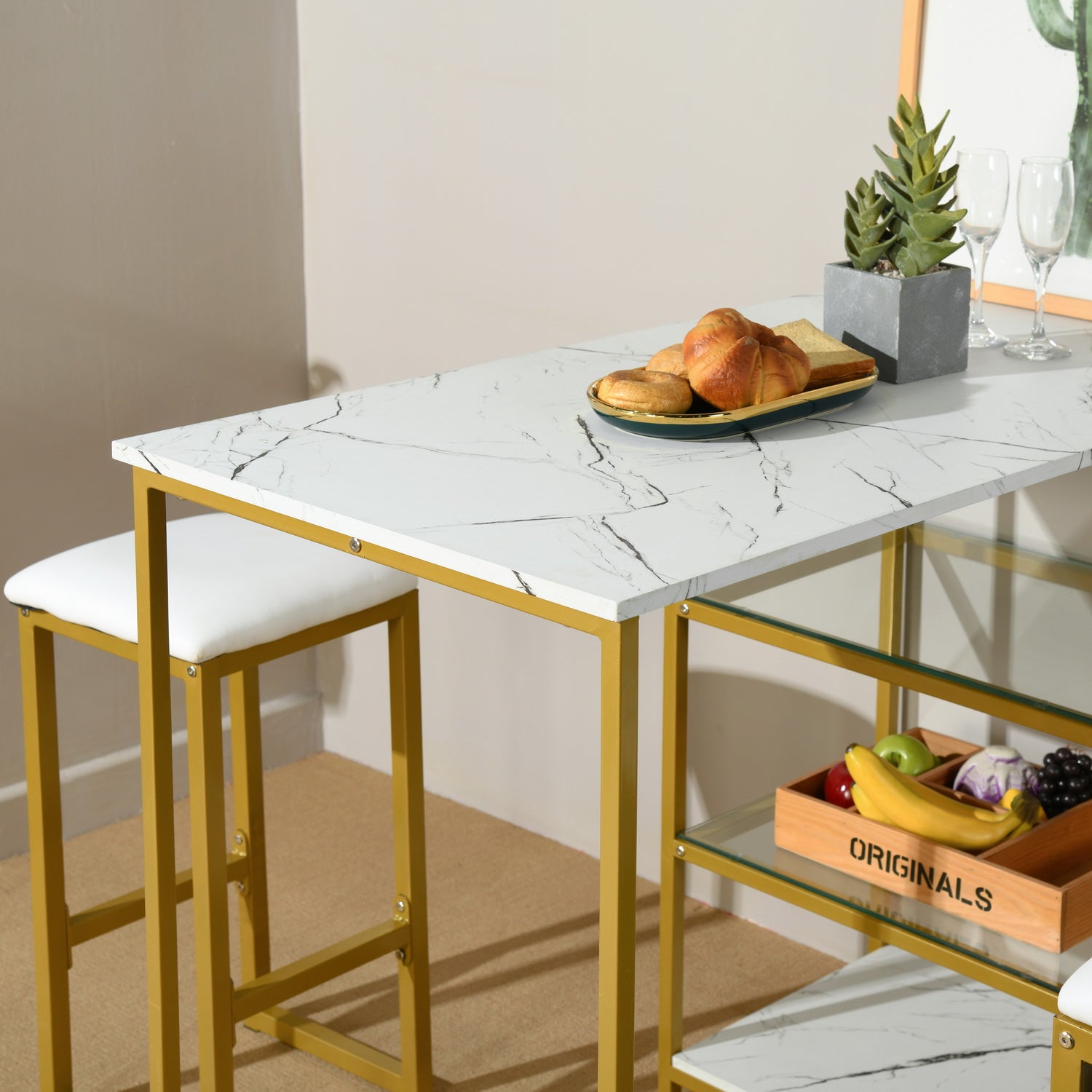 Bar table and 2 designer stools - LIGON WHI