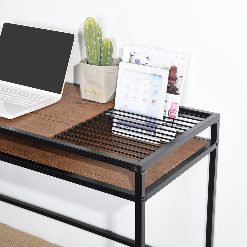 Bureau en bois et pieds en métal noir avec étagère ordinateur/pc - LINE ALFI
