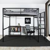 2-seater loft bed in black metal with integrated desk, sleeping area of ​​140x190cm (mattress not included) - LIONEL PLATFORM